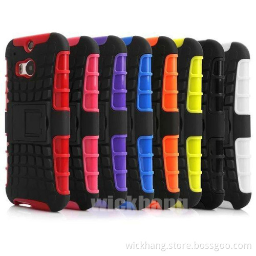 Hybrid Armor Plastic Hard Case Rubber Cover with Stand for HTC One M8